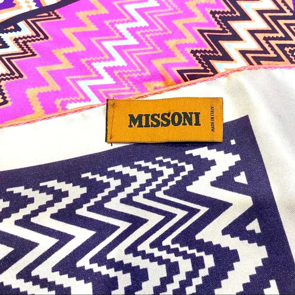Missoni Zigzag Silk Scarf in Pink, Purple, Orange, Blue